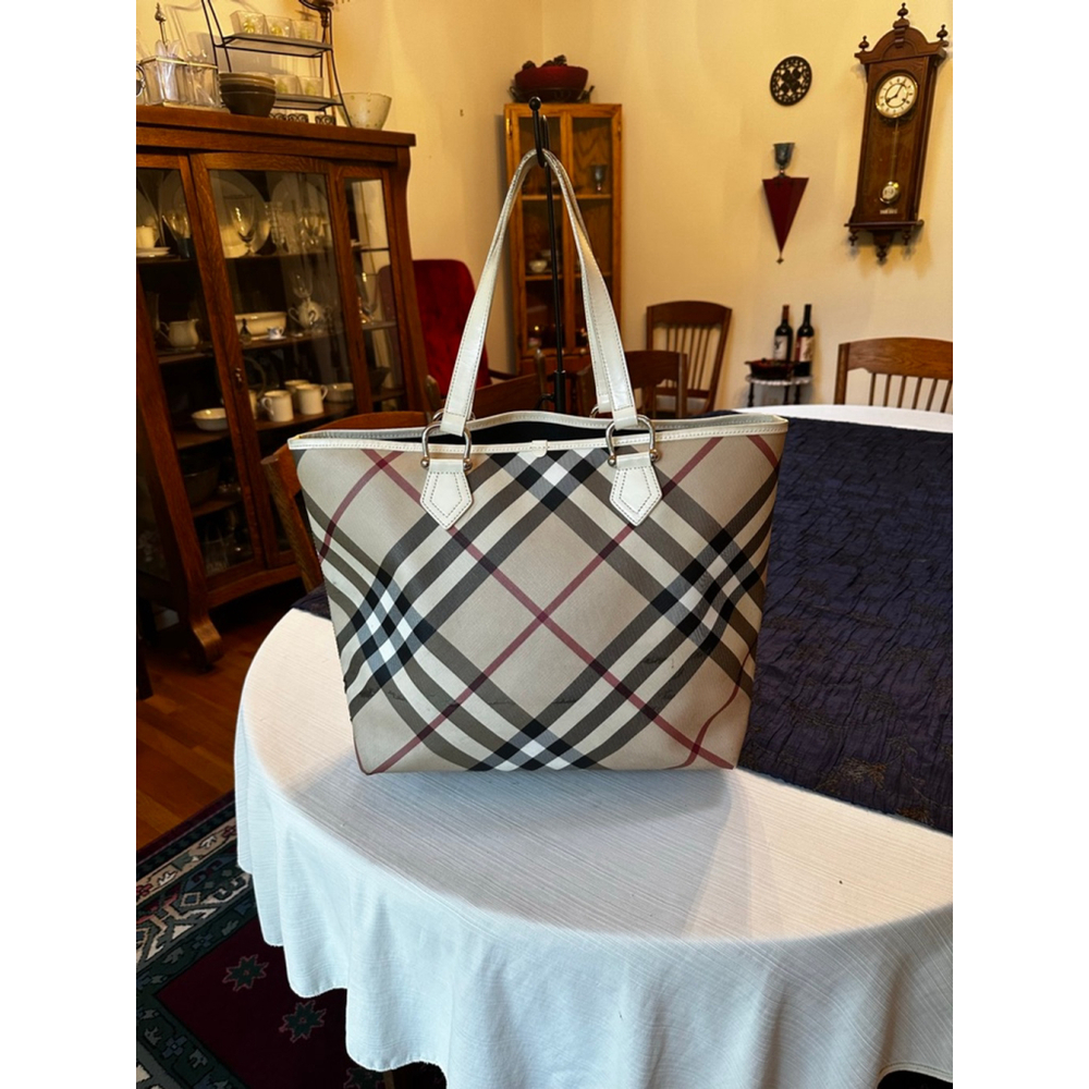 Burberry Beige & Burgundy Multi-Color Tote Bag - Picture 7 of 16